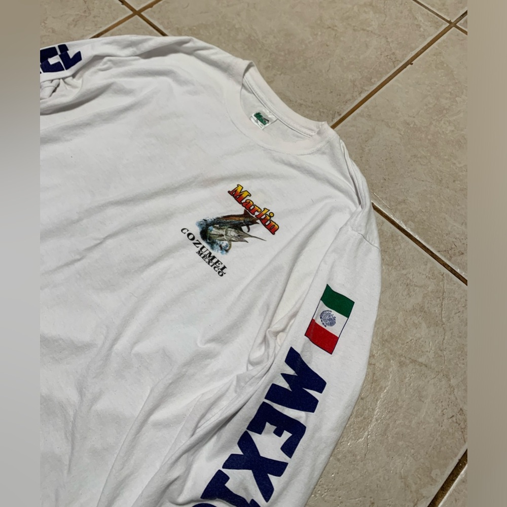 Vintage Cozumel Mexico Shirt Men's XL White Long Sleeve Graphic Print 90s